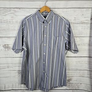 Eddie Bauer Blue Striped Button Down Shortsleeve Shirt Size Large Relaxed Fit